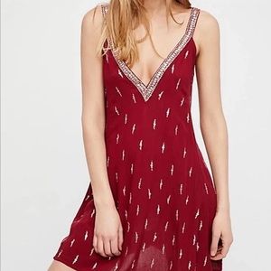Free People ❤️ beautiful Rising Sun Slip Dress Burgundy Silver Sequin XS